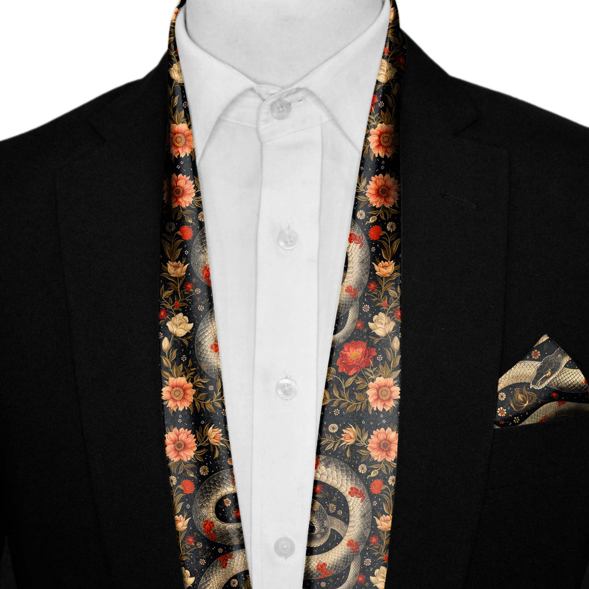 HYPERREALISTIC JAPANESE SNAKE ART MEN SCARF AND POCKET SQUARE SET – PREMIUM COLLECTION