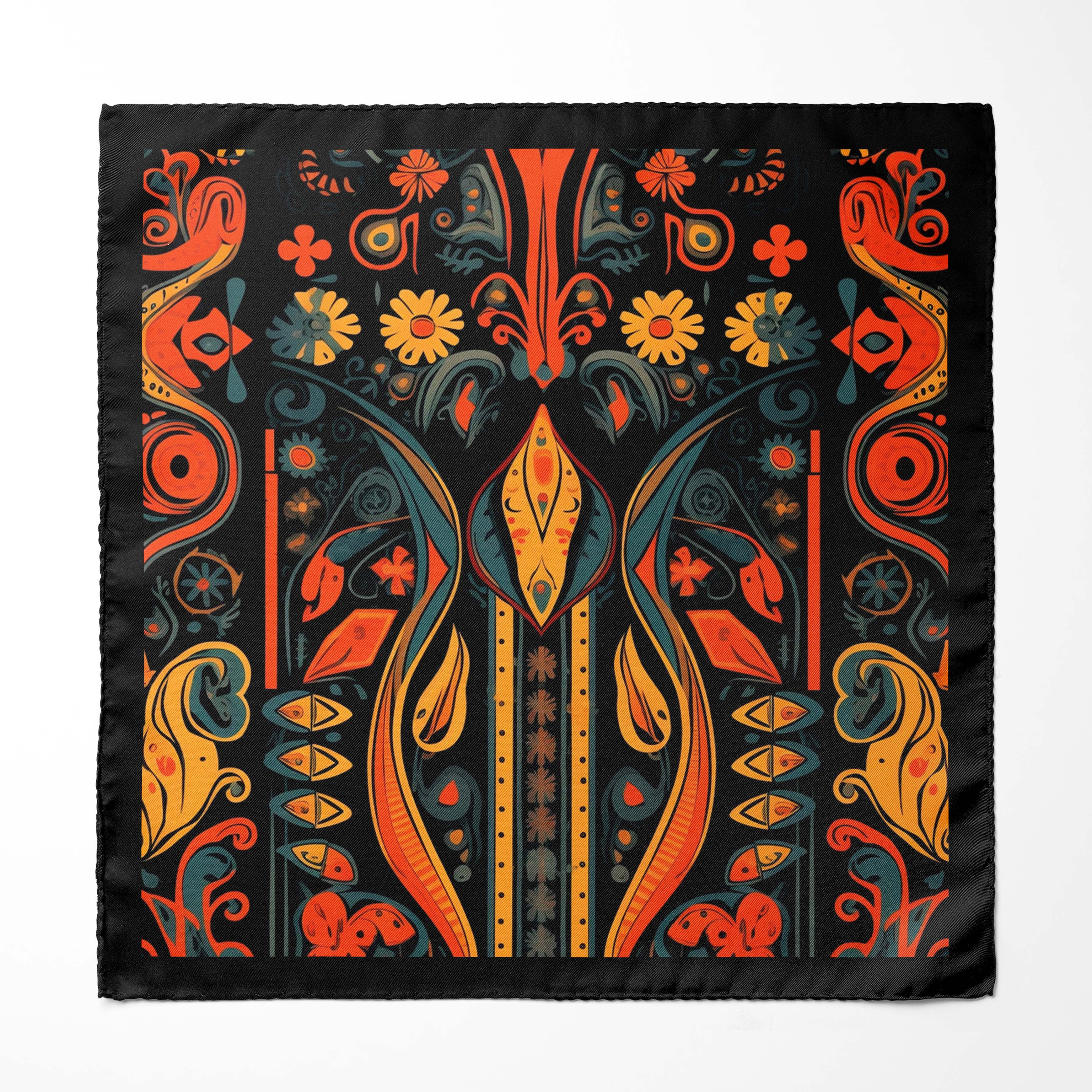ETHNIC ANTIQUES SILK SCARF WITH LAPEL PIN AND POCKET SQUARE
