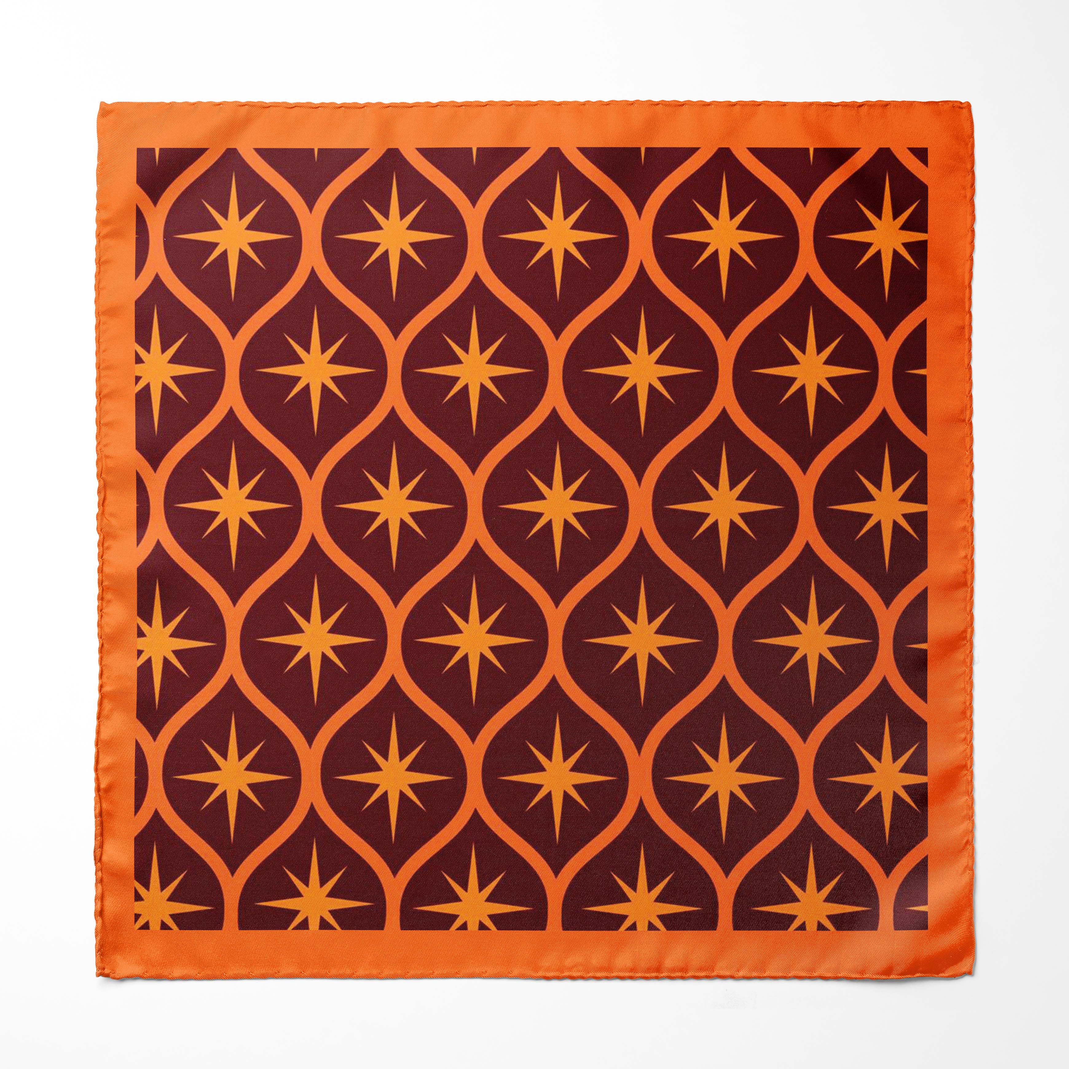 ORANGE ATOMIC SILK SCARF WITH LAPEL PIN AND POCKET SQUARE