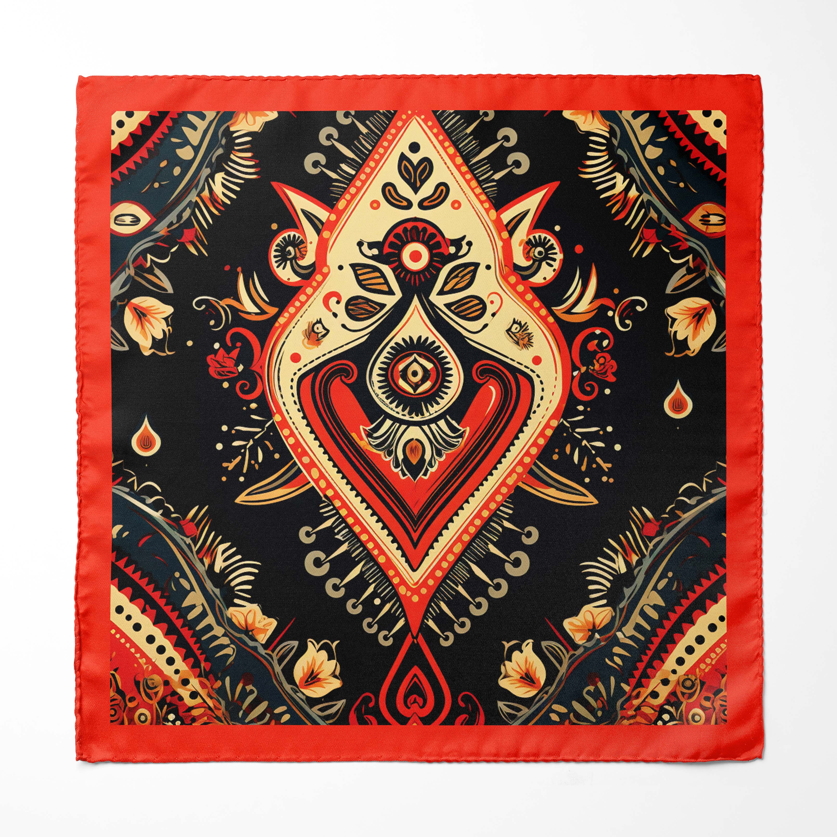 WINTER ETHNIC SILK SCARF WITH LAPEL PIN AND POCKET SQUARE