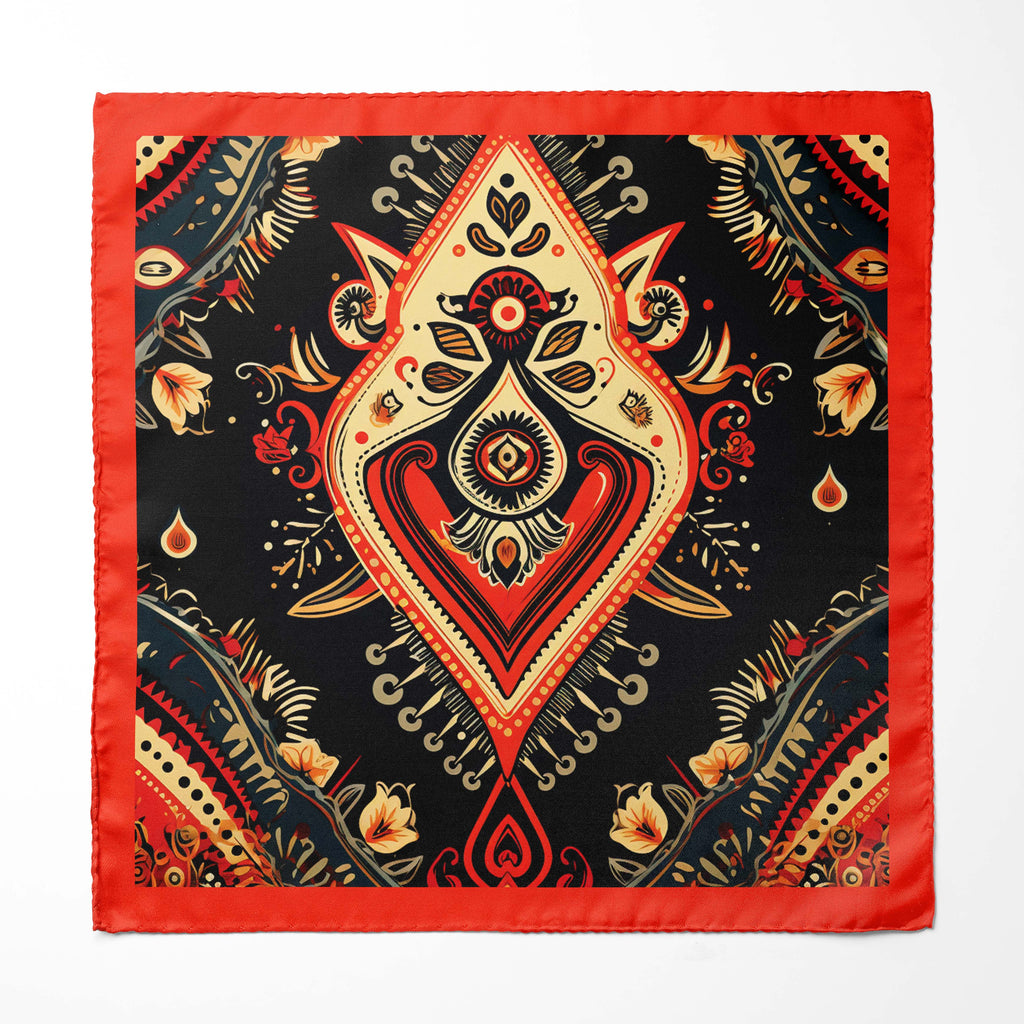 WINTER ETHNIC SILK SCARF WITH LAPEL PIN AND POCKET SQUARE