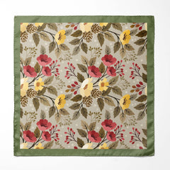 FLOWER PATTERN SILK SCARF WITH LAPEL PIN AND POCKET SQUARE