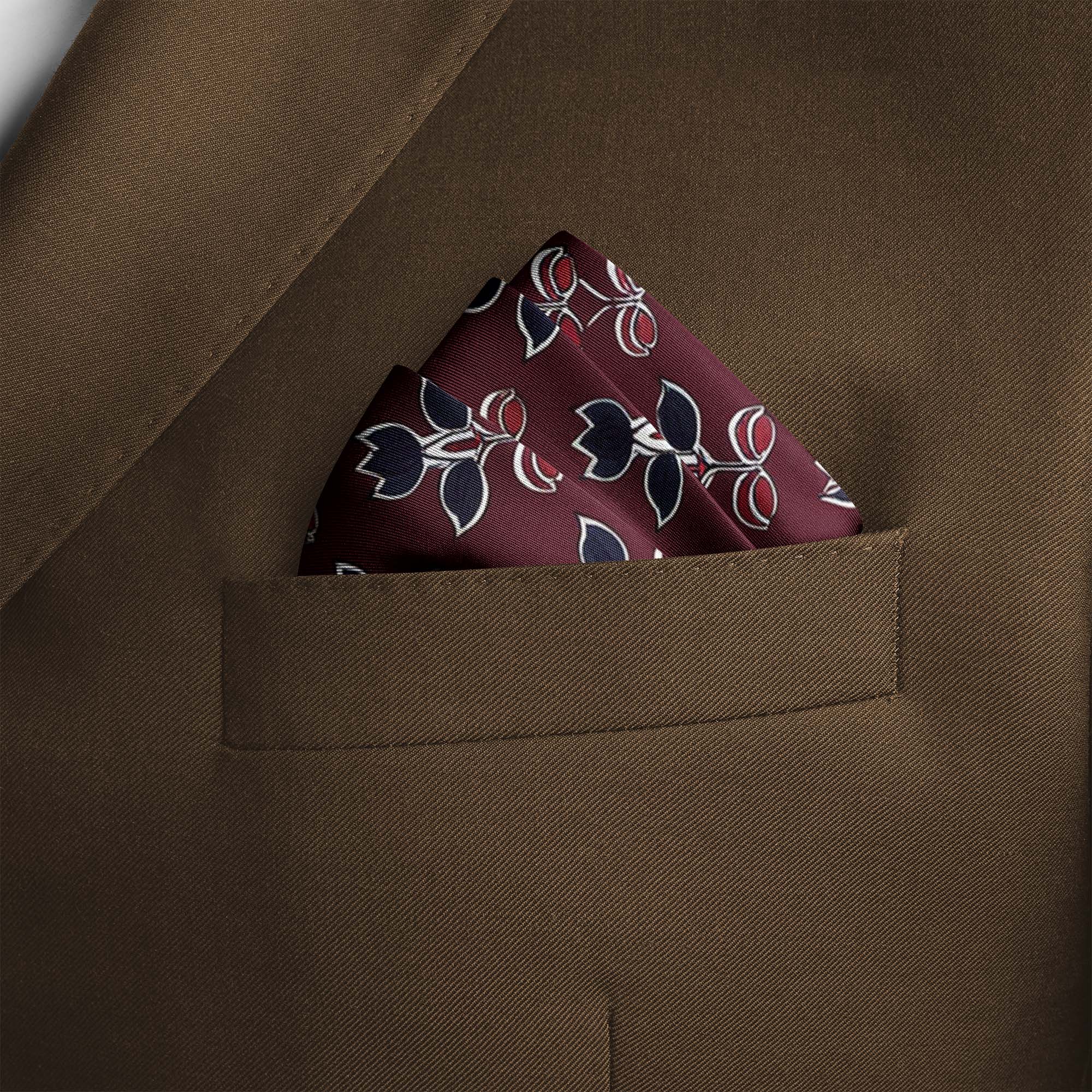 MAROON BASE FLORAL SILK POCKET SQUARE