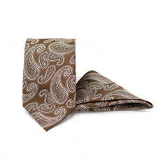 BRONZE PAISLEY TIE AND POCKET SQUARE SET