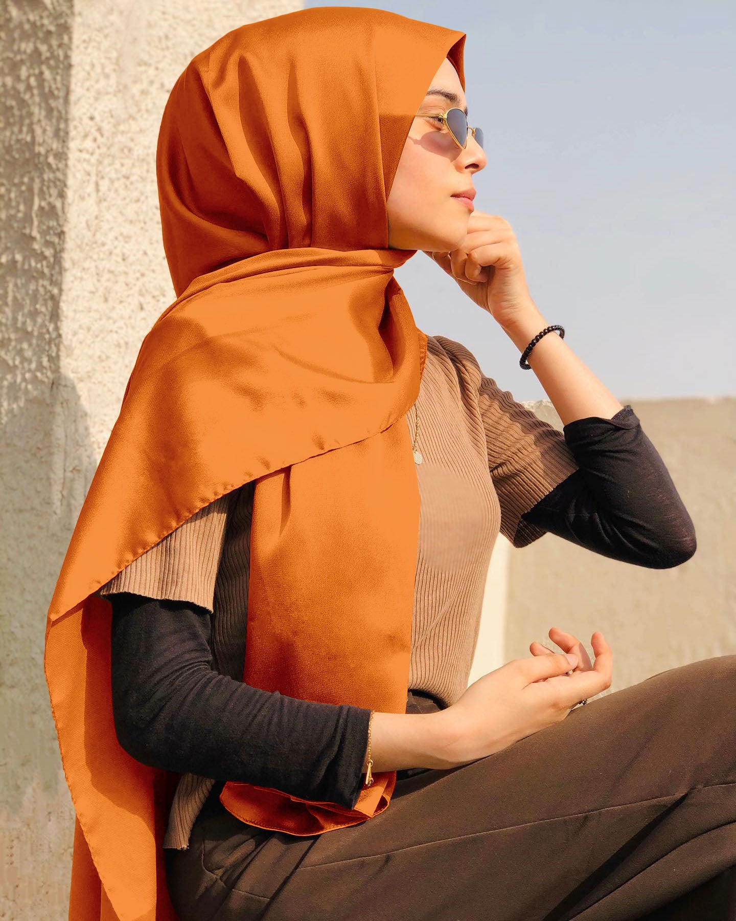 SOLID ORANGE SILK WOMEN HIJAB – PREMIUM COLLECTION