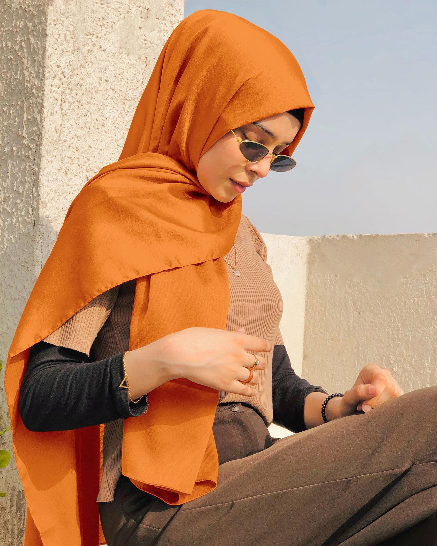 SOLID ORANGE SILK WOMEN HIJAB – PREMIUM COLLECTION
