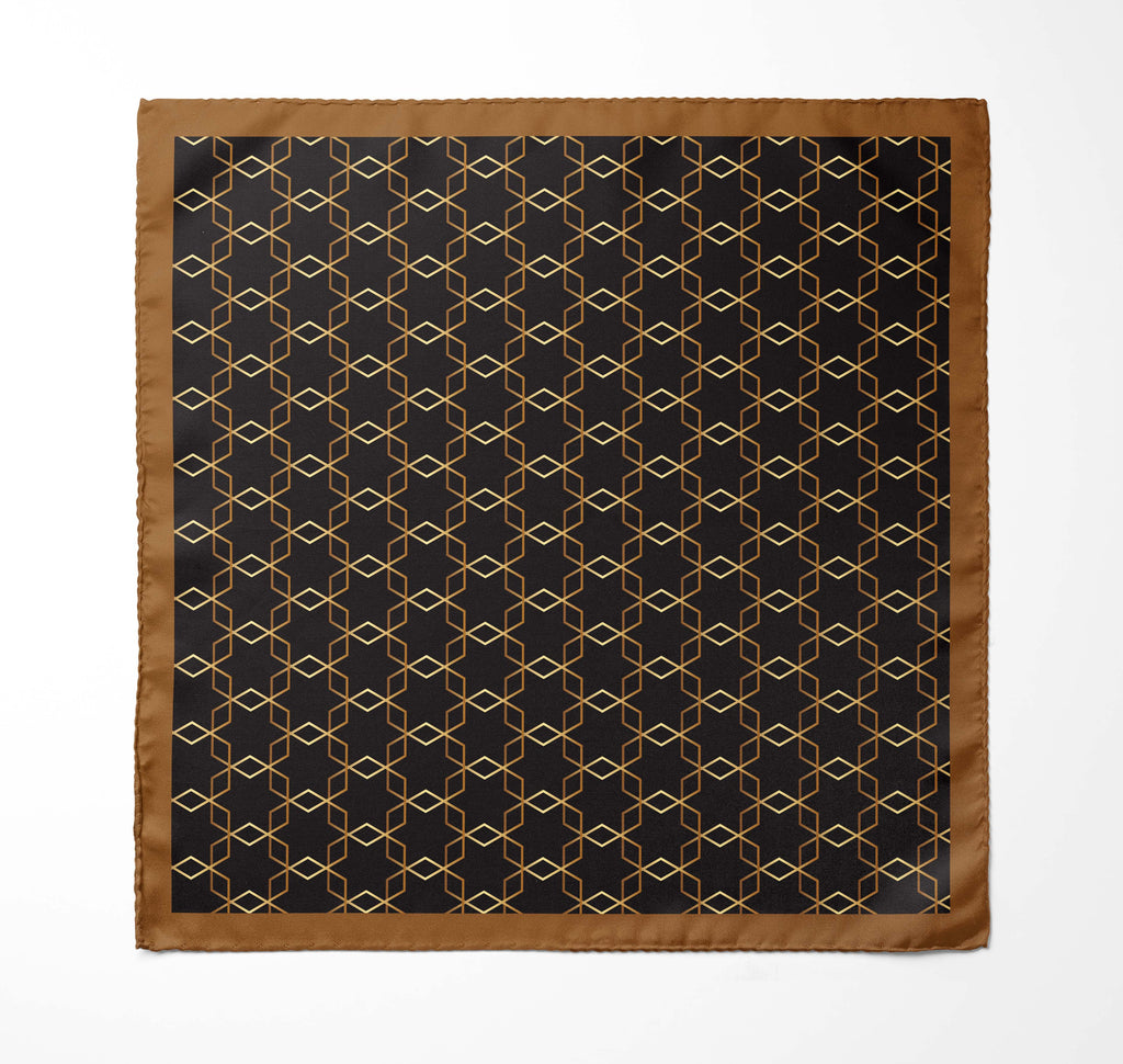 BURBERRY CHOCOLATE SILK SCARF WITH LAPEL PIN AND POCKET SQUARE
