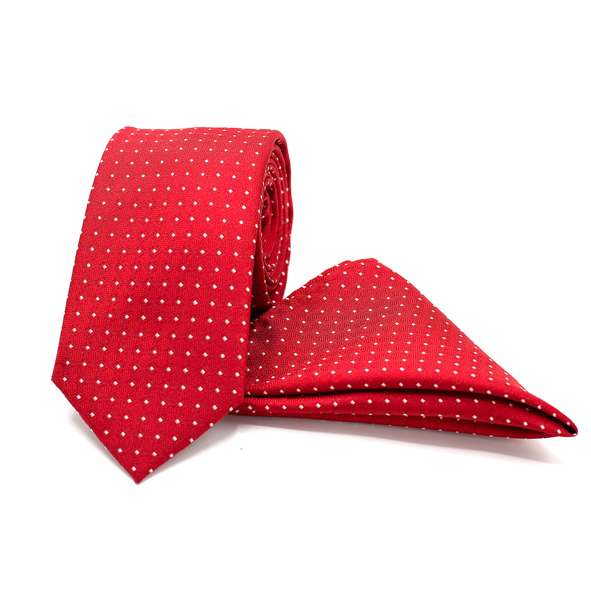 RED DOTS TIE AND POCKET SQUARE SET