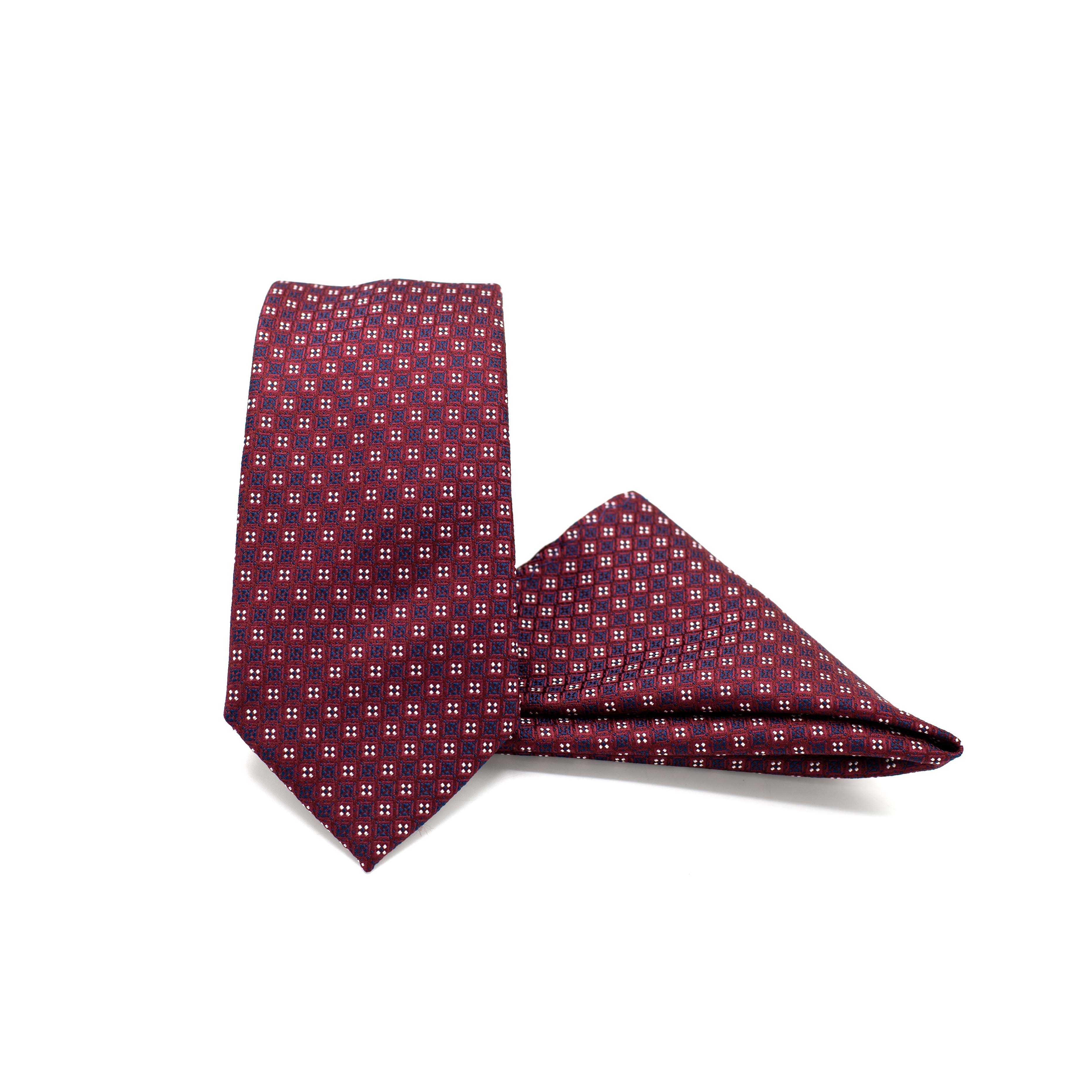 MAROON POLKA DOT TIE AND POCKET SQUARE SET