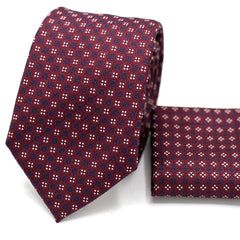 MAROON POLKA DOT TIE AND POCKET SQUARE SET