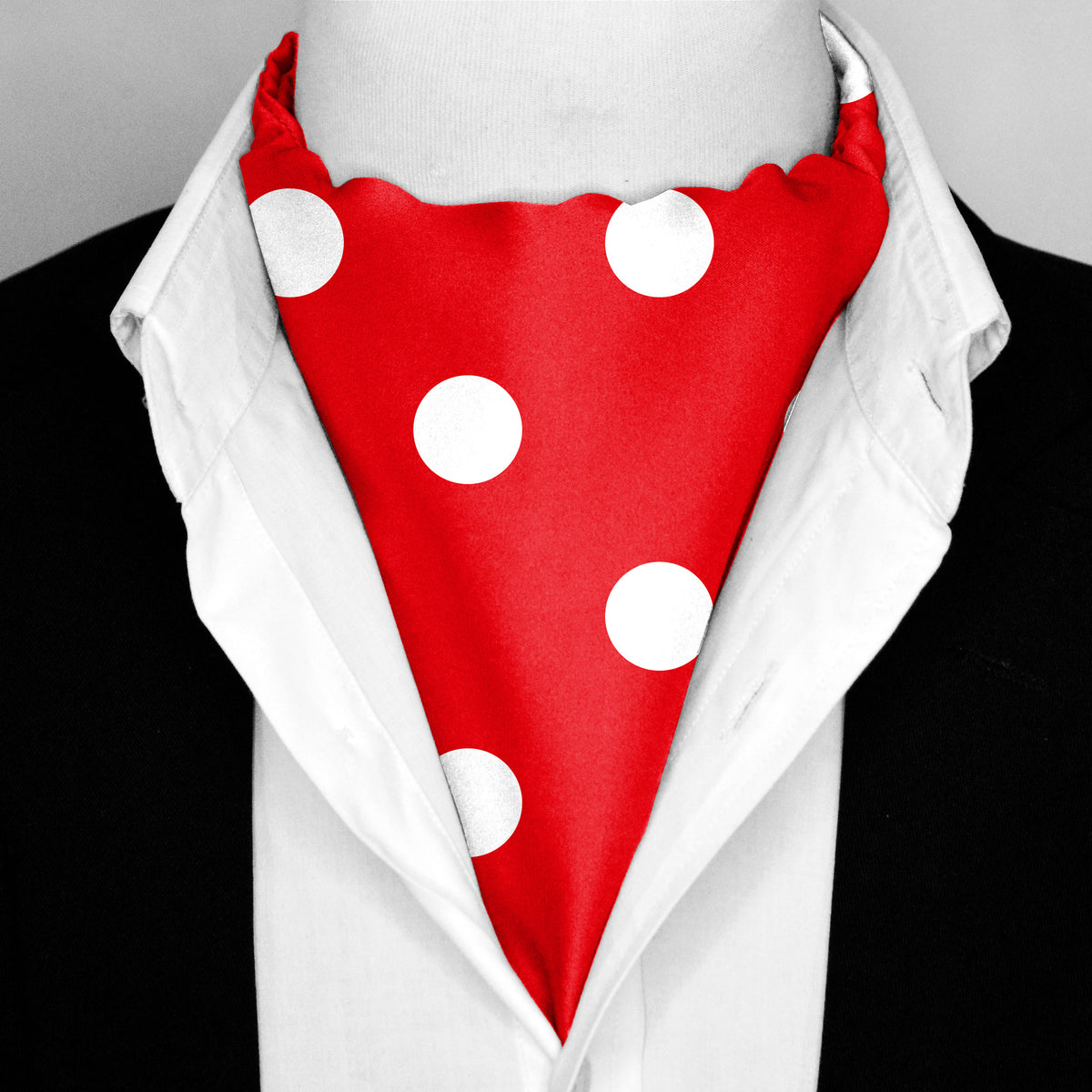 RED POLKA DOTS SILK ASCOT – PREMIUM COLLECTION