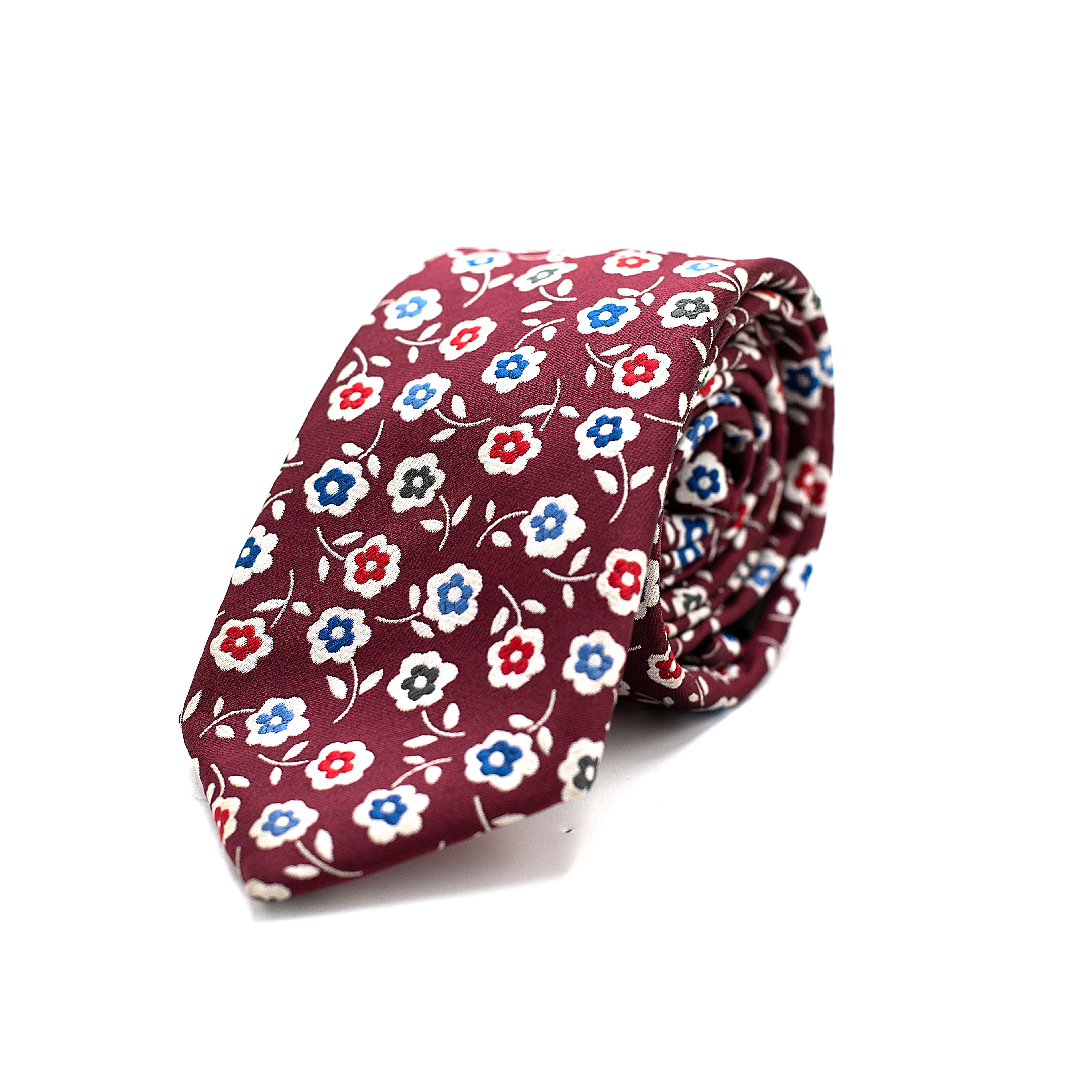 RED FLORAL TIE AND POCKET SQUARE SET