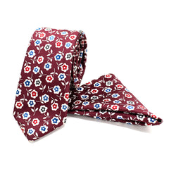 RED FLORAL TIE AND POCKET SQUARE SET