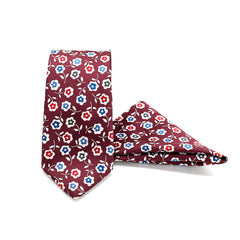 RED FLORAL TIE AND POCKET SQUARE SET