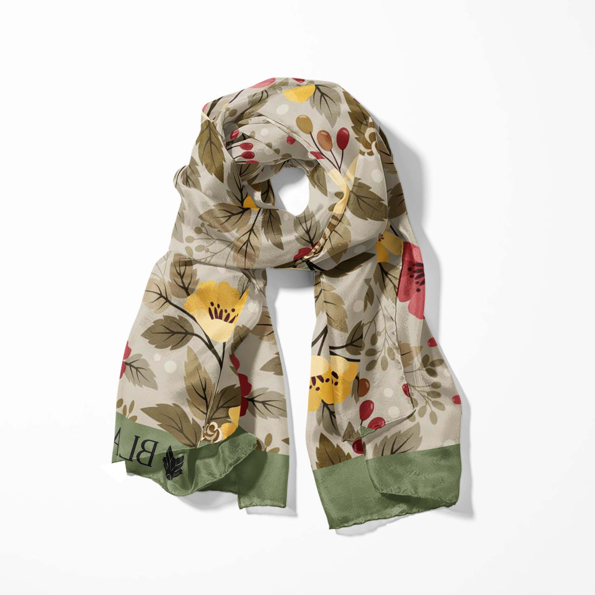 FLOWER PATTERN SILK SCARF WITH LAPEL PIN AND POCKET SQUARE