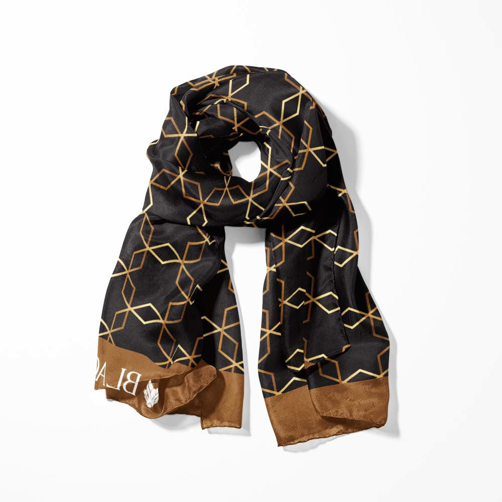 BURBERRY CHOCOLATE SILK SCARF WITH LAPEL PIN AND POCKET SQUARE