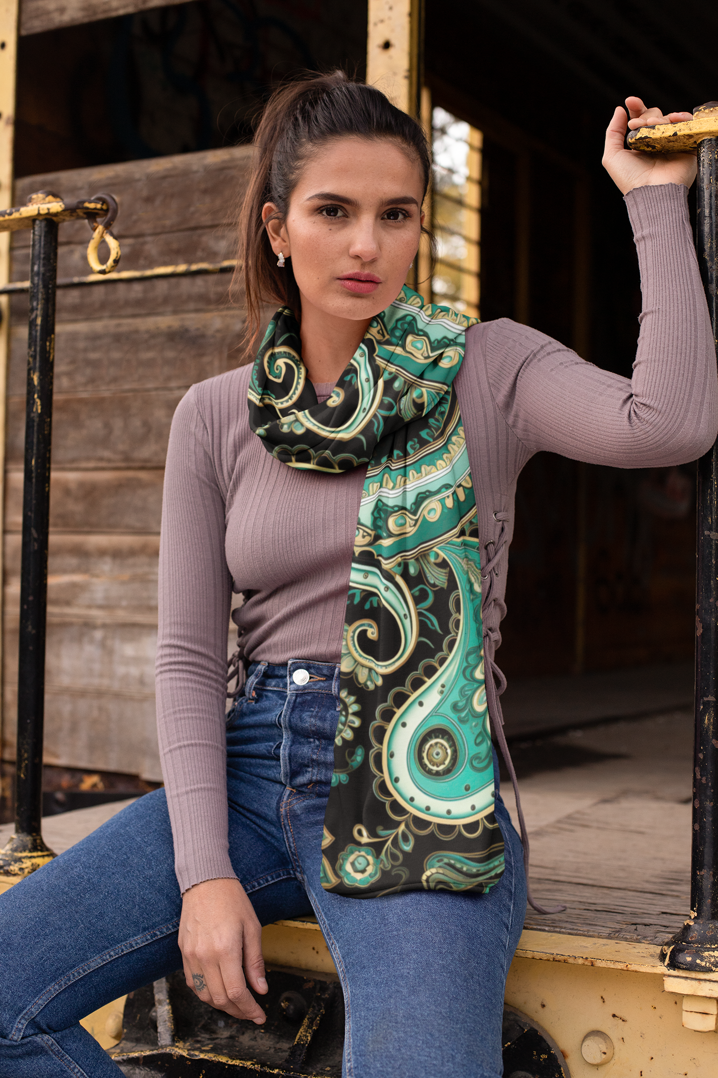 Paisley Silk Scarf | Printed Silk Scarf | Black Wolf