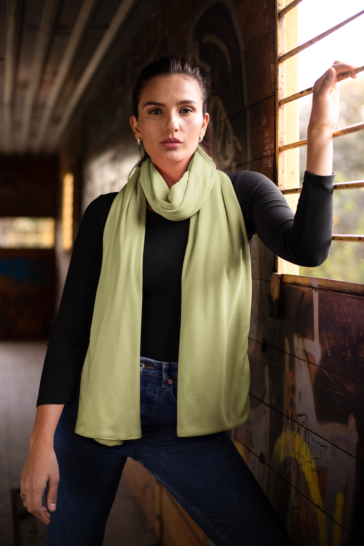 OLIVE GREEN SILK WOMEN SCARF - PREMIUM COLLECTION