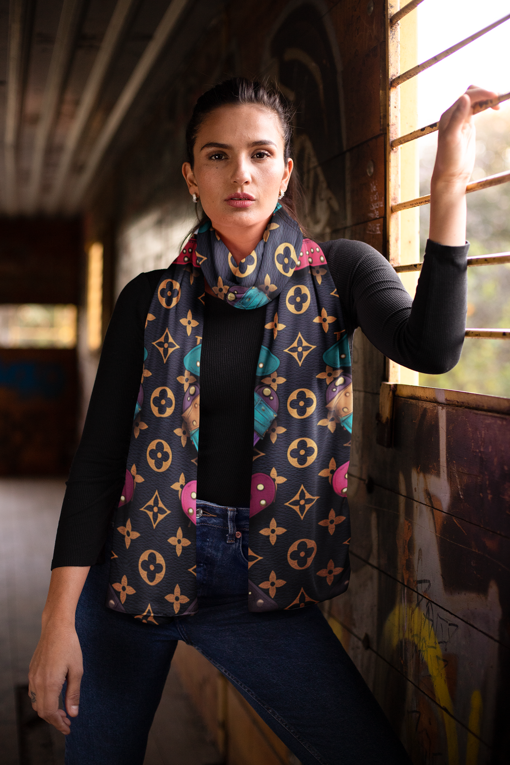 BLACK PACHES SILK WOMEN SCARF – PREMIUM COLLECTION