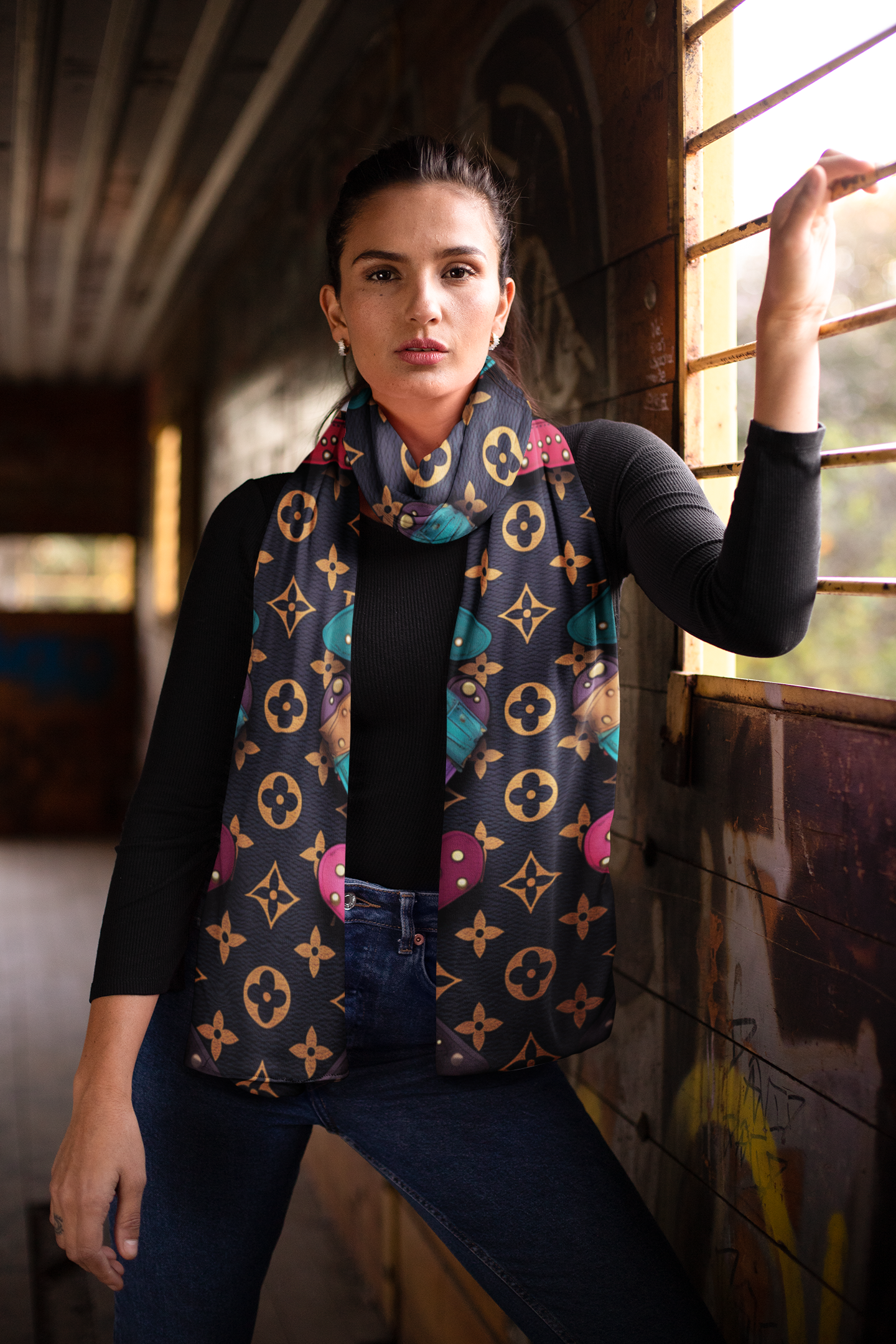 BLACK PACHES SILK WOMEN SCARF – PREMIUM COLLECTION