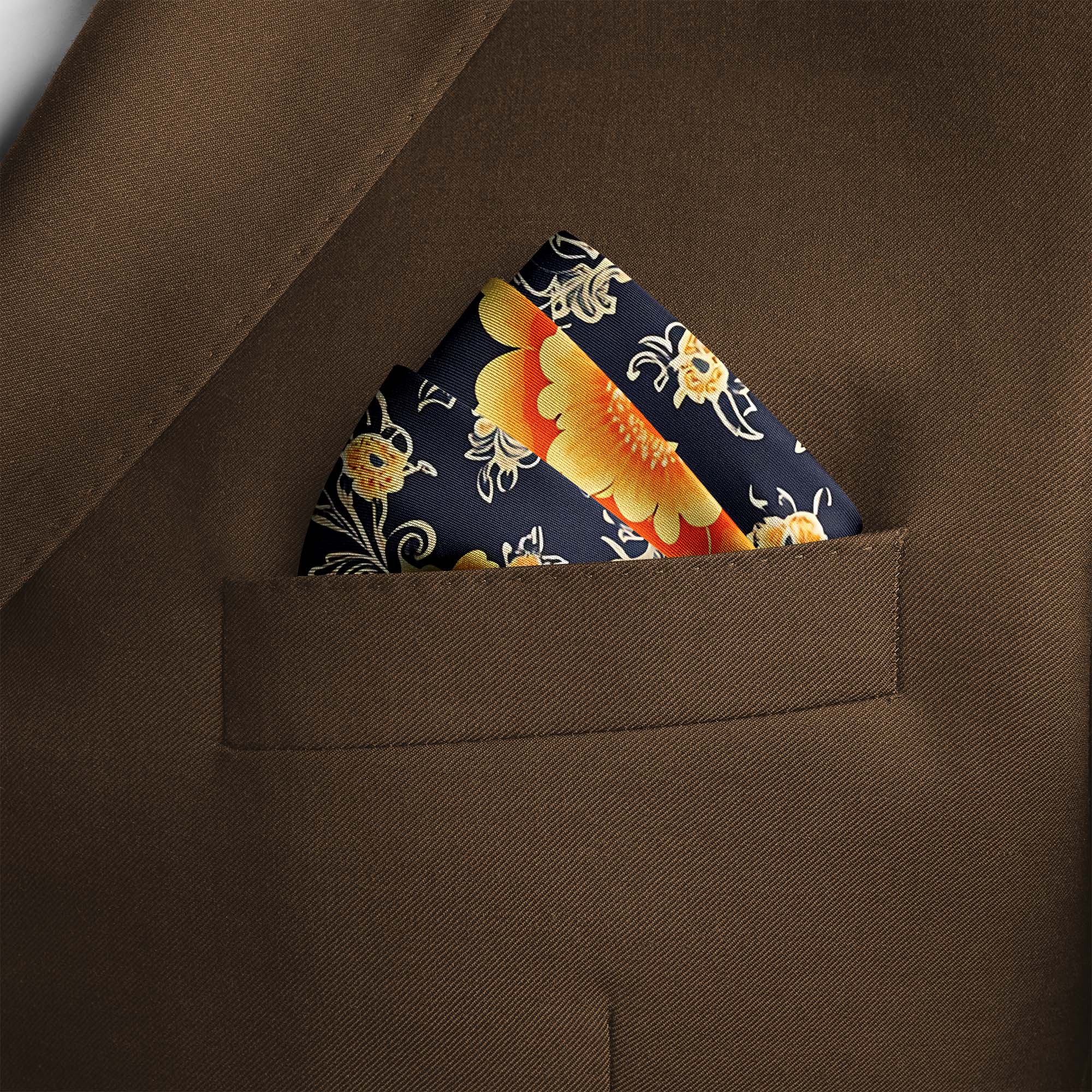 FLOWERS FOLIAGE SILK POCKET SQUARE