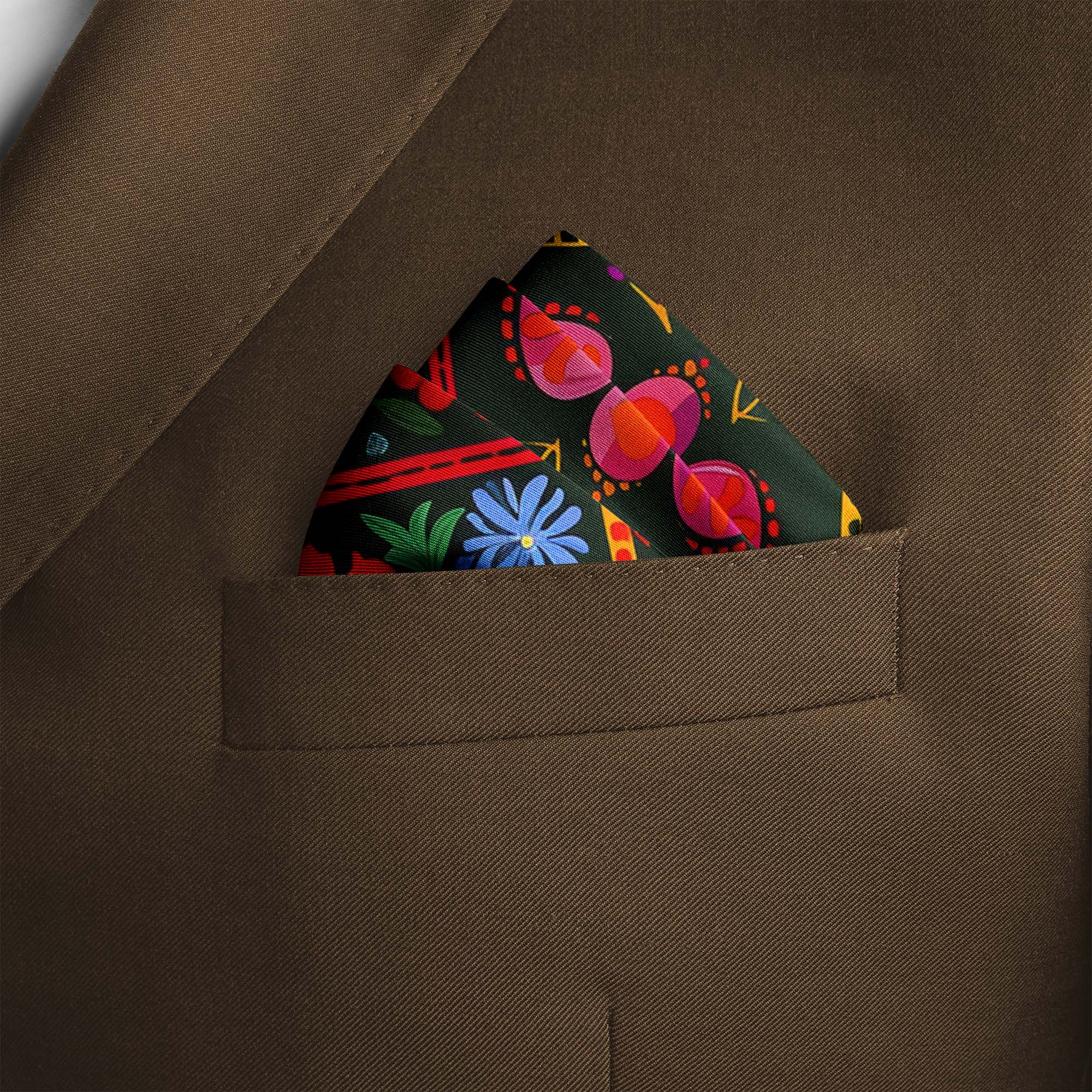 SPAIN FLOWER SILK POCKET SQUARE