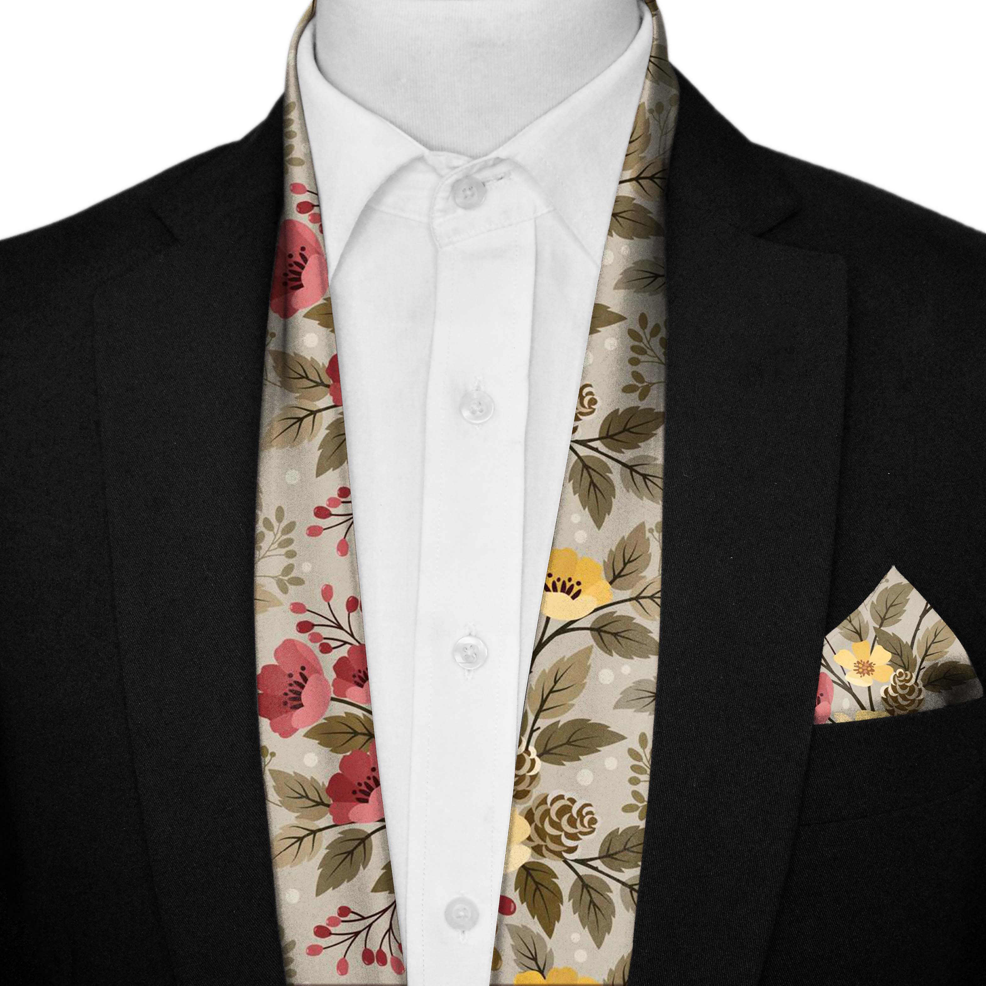 FLOWER PATTERN MEN SCARF AND POCKET SQUARE SET – PREMIUM COLLECTION