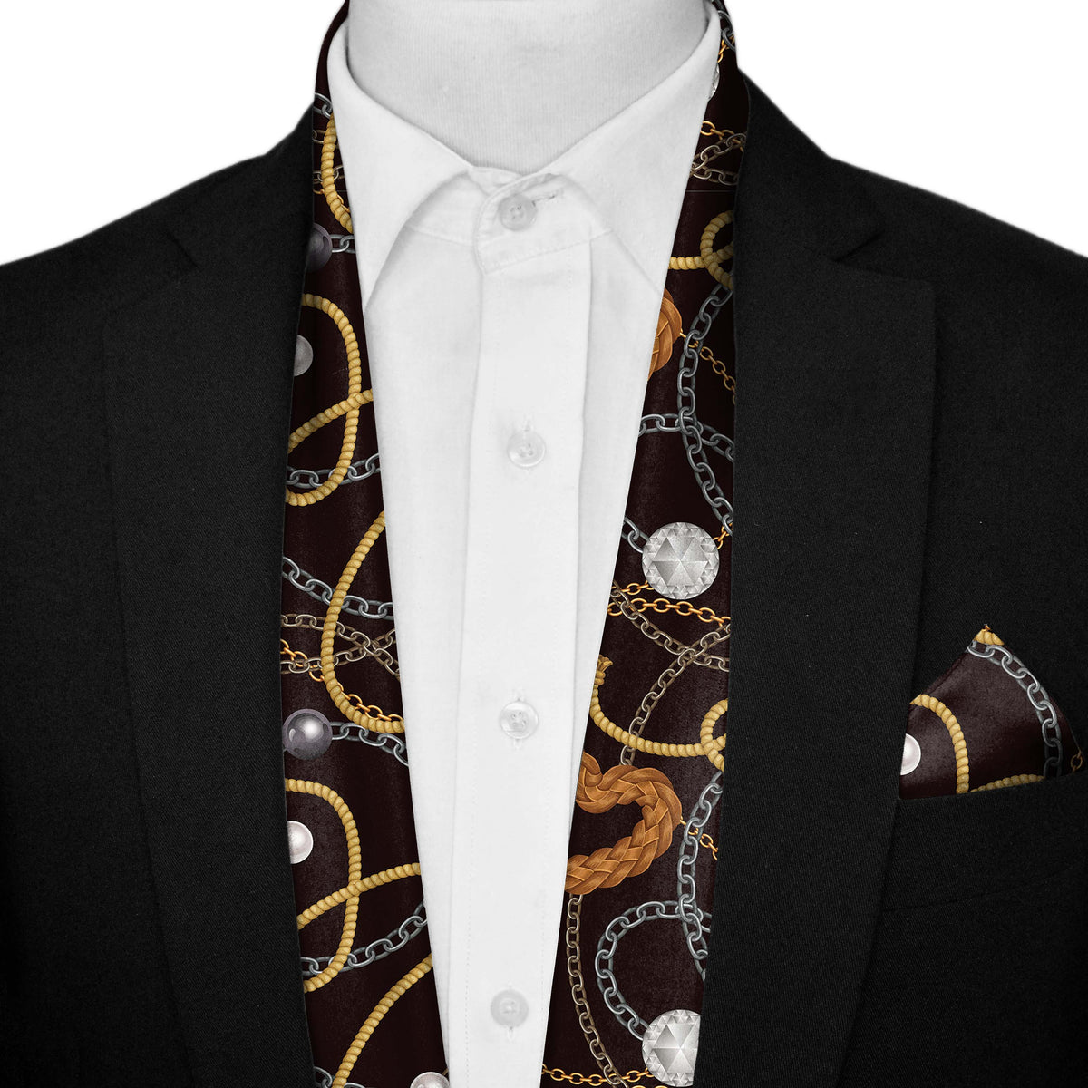 SEAMLESS CHAIN MEN SCARF AND POCKET SQUARE SET – PREMIUM COLLECTION