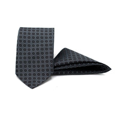 BLACK LUXE PATTERN TIE AND POCKET SQUARE SET