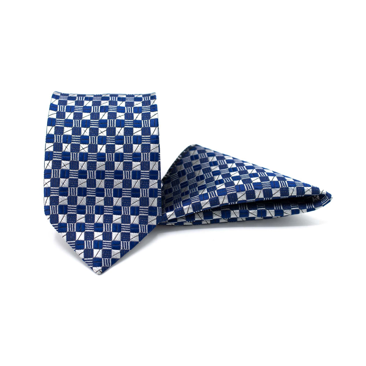 REGAL BLUE CHECKERED TIE AND POCKET SQUARE SET