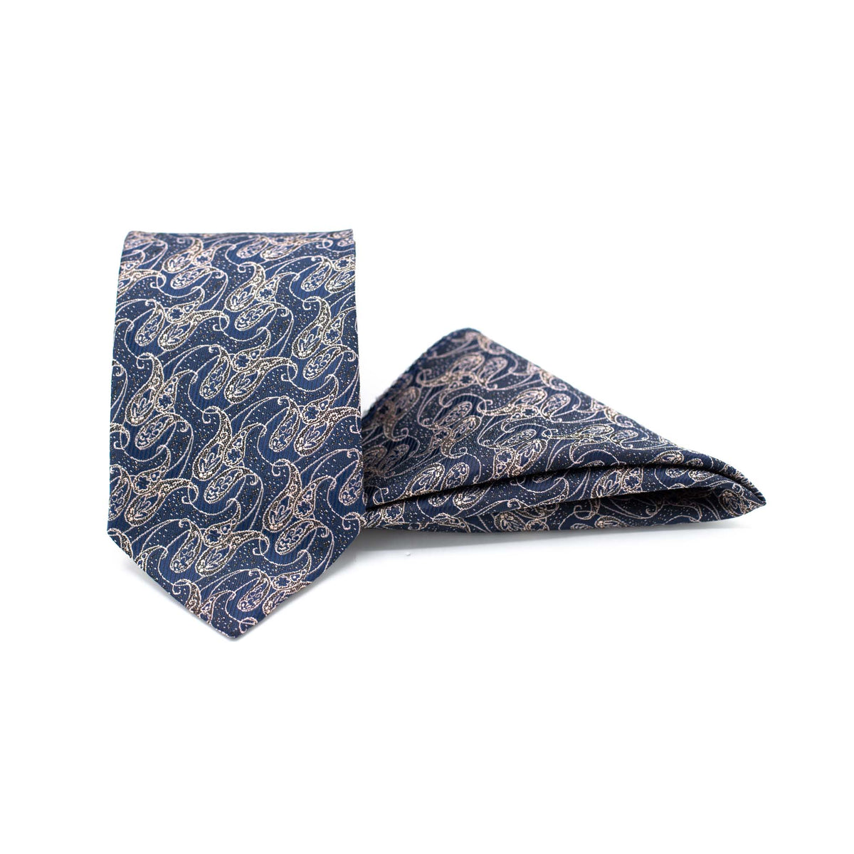 REGAL NAVY PAISLEY TIE AND POCKET SQUARE SET