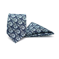 NAVY WAVES TIE AND POCKET SQUARE SET