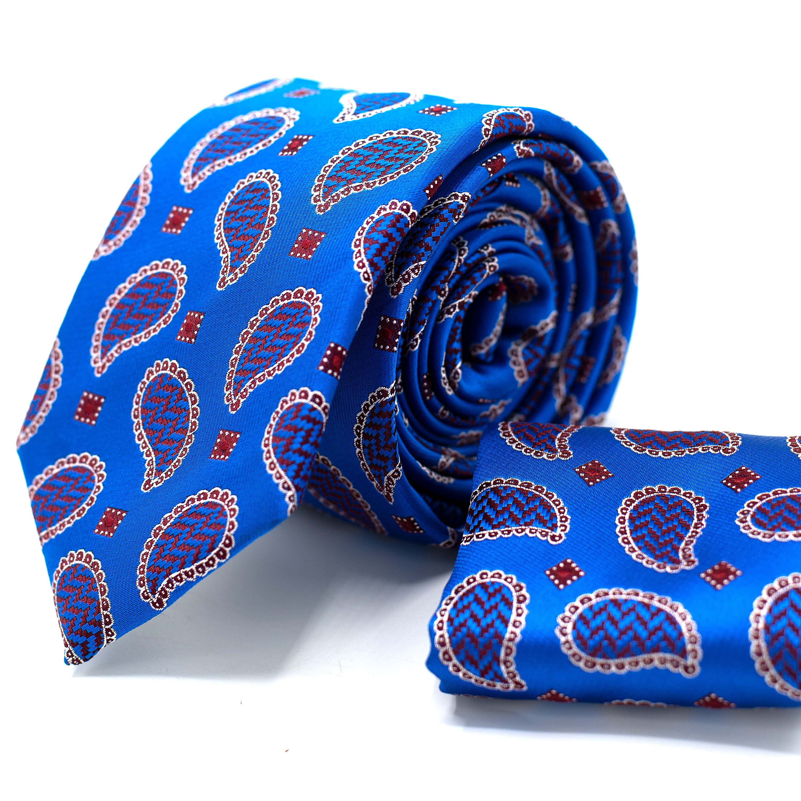 BLUE PAISLEY TIE AND POCKET SQUARE SET