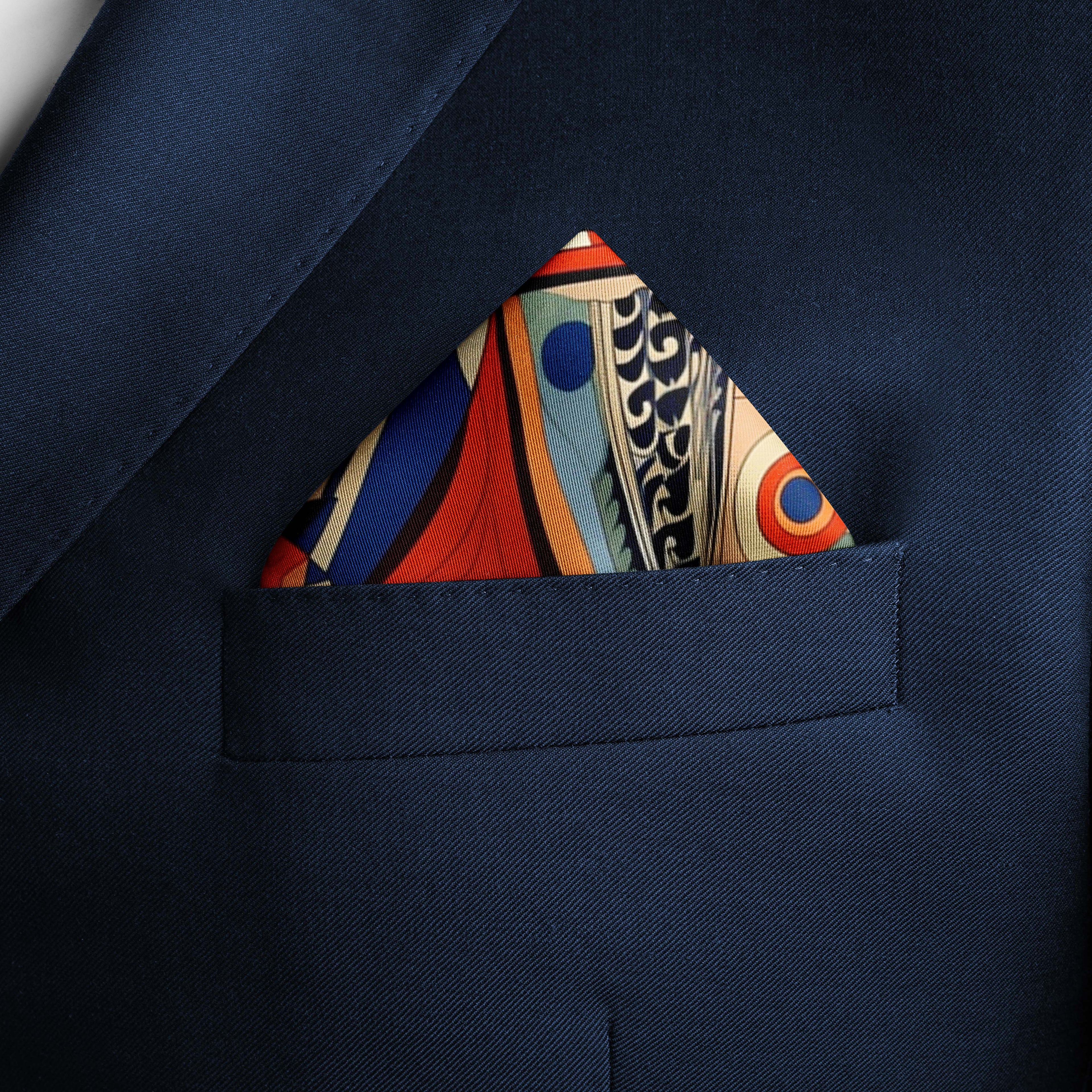 VINTAGE ART SILK POCKET SQUARE